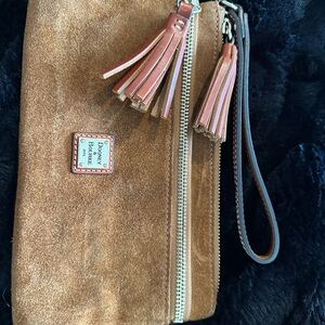 Dooney & Bourke Tan Suede Wristlet with Tassels